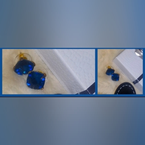 Vintage Gold 4 Prong Round Blue Sapphire Stud Earrings - Picture 4 of 5